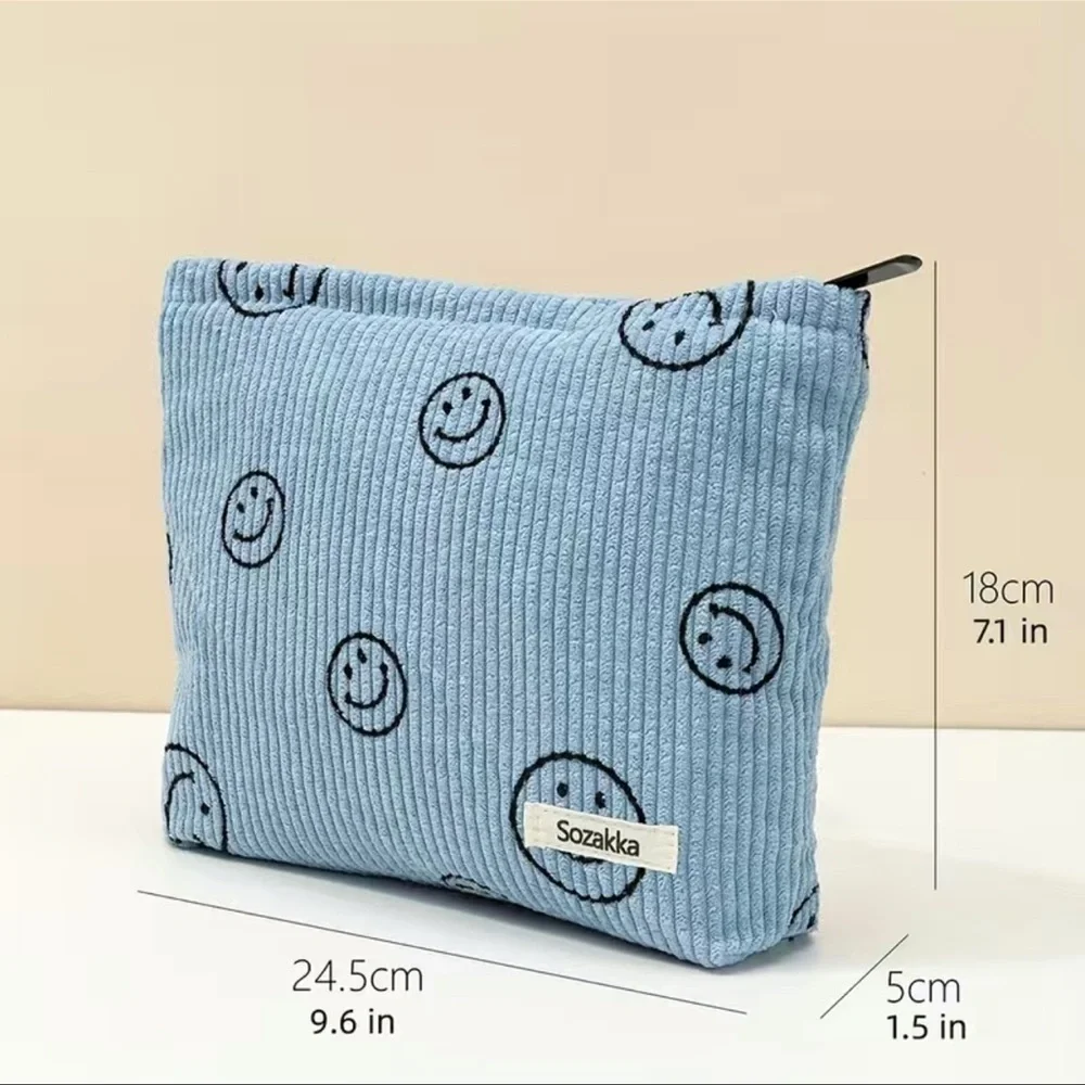 🆕 2/$18 Accessories-Blue Smiley Face Cosmetic Makeup Bag - Picture 2 of 4